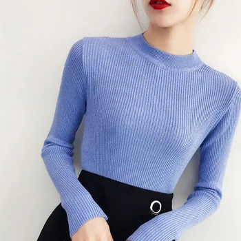 Strălucitoare Lurex Toamna Iarna Pulover 2020 Femei Maneca Lunga Guler Pulovere Femei Slim Topuri Stil Coreean De Sex Feminin Pulover Tricot