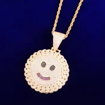 Smiley Hip Hop Pandantiv Culoare Aur Placate cu Zircon Cubic Barbati Colier Lanț Rock Bijuterii