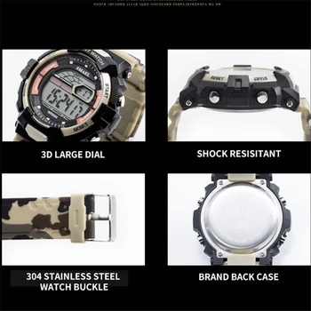 Moda SMAEL Brand Men Sport Ceas Digital Multifunctional rezistent la apa Șoc Militare Ceasuri Mens Casual Ceas Relogio Masculino