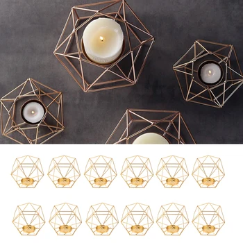 12pcs Geometrice 3D Fier Sfeșnic de Perete Suport de Lumanare de Aur Acasă Ornamente Tranșee Potrivire Tealight Acasă Decor Nunta