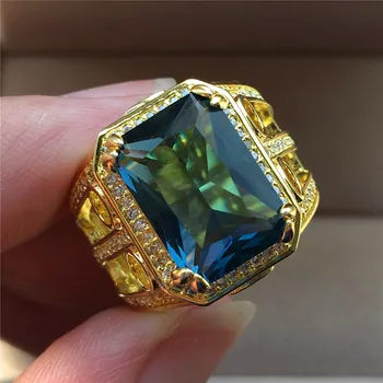 Femei De Lux Mare Pătrat Albastru Zircon Ring Moda Aur Galben Umplut De Partid Deget Inel Vintage Promit Inele De Nunta Pentru Femei