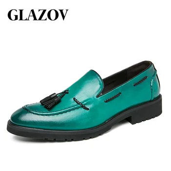 GLAZOV Pantofi Italian Mens Pantofi Rochie din Piele Verde Oxfords Barbati Pantofi de Nunta Petrecere Toată Taie Formale Pantofi pentru Bărbați