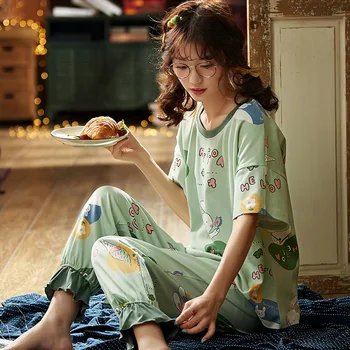 Pijama Seturi Pentru Femei Pe Jumătate Maneca Vara Volane Dulci Femei Pijamale Fete Kawaii Koean Stil Pijama Ulzzang De Înaltă Calitate Chic