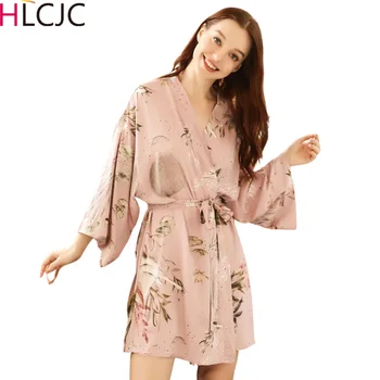 High-end cămașă de noapte Sexy Femei Halat de baie Floral Imprimat Halat din Satin de Bumbac Confort Vrac Sleepdress Femme Moale Kimono Homewear