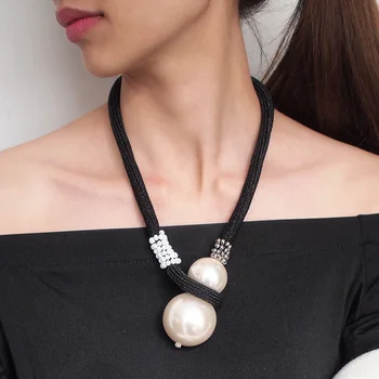 MANILAI Mare Simulat Coliere de Perle Pentru Femei Indesata Margele Declarație Colier Pandantiv Moda Cristal Lanț de Frânghie Balonul Cravată
