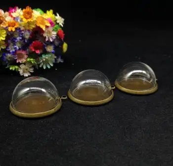 20buc 25mm clar emisfera pahar cu balonul rotund flacon de sticlă pandantiv cu bronz placat cu sticlă care doresc sticla colier capac de sticla borcan