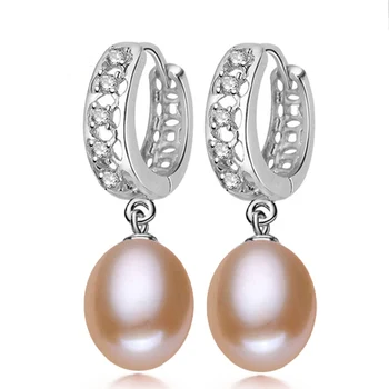 Real Pearl Cercei cerc, Natural negru de apă Dulce pearl cercei argint 925 cercei perle gri perla cercei bijuterii