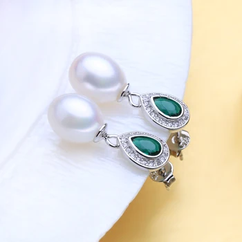 FENASY Perla Seturi de Bijuterii Perla Pandantiv Colier Boem Argint 925 Verde Smarald Cristal Picătură Cercei Pentru Femei