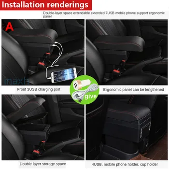 Pentru Hyundai SOLARIS Cotiera 2017 2018 2019 2020 Pentru VERNA Accent Auto Cotiera cutie Depozitare accesorii de Interior cu LED-uri USB