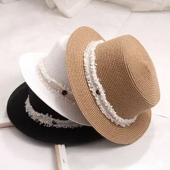 De Vară 2020 Femei Margine Largă Flat Top Pălărie De Paie Doamna De Moda Pălării De Soare Luntraș M Standard Panama Palarii De Plaja Chapeu Feminino Capace