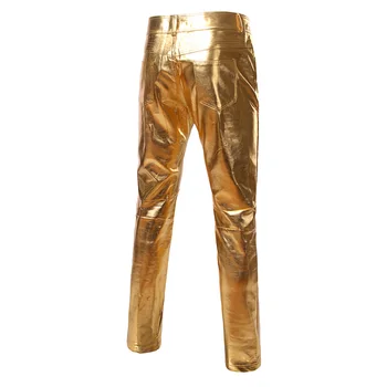 Cu Fermoar lateral Design Moto Blugi Stil Metalic de Aur, Argint Pantaloni Casual Motocicleta PU Piele Strălucitoare Pantaloni pentru Cântăreți, Dansatori