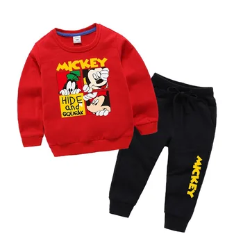 Toamna Iarna Copii, Băiat, Fată Mickey Haine de Bumbac Stabilit de Imprimare de Desene animate cu Maneci Lungi T-shirt, Blaturi+ pantaloni Sport 2 buc 1-9 An