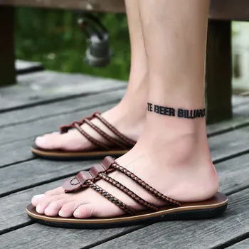 2020 Mens Flip Flops, Sandale Piele naturala Casual Pantofi pentru Bărbați Papuci de Moda de Vara Plaja Flip Flops Plat sandalias mujer