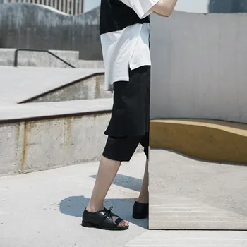 [MEM] Talie Mare Negru Tăiat Stil Split Comun Vițel-Lungime Pantaloni Noi Vrac se Potrivi Pantaloni Femei de Moda Primavara-Vara 2021 1W039