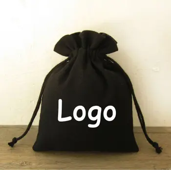Negru de Bumbac Cordon Geanta Plic/Decorative/Ambalare/Cadouri/Bijuterii Pânză Pungi Personalizate Logo-ul de Imprimare 500p