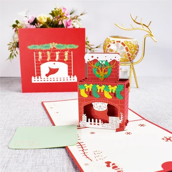 10 Pack 3d de Crăciun Carduri de Vacanță Fericit Pop-up Șemineu Carduri de Anul Nou Merry Xmas Felicitari Furnizor en-Gros
