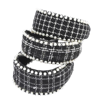 Molans Noul Negru Tricotate Bentita Femei Perla Largă Zăbrele Bentițe Fete De Moda De Păr Hoop Bezel Frizură Accesorii De Par