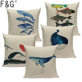 Colorate de Animale de Mare de Pește Model de Lenjerie de pat din Bumbac față de Pernă față de Pernă Scaun Talie Pernă Acoperă 18x18 cm