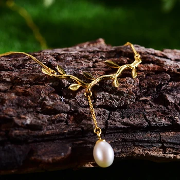 Lotus Distractiv Real Argint 925 Naturale Pearl Bijuterii Fine Waterdrops de Măsline Frunze Colier cu Pandantiv pentru Femei