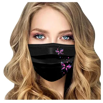10/20/30/50/100buc Femeie Adultă Om de Unică folosință Nonwove Masca Fluture de Imprimare 3Layer Respirabil Praf Masque Masca Neagra