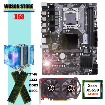 HUANANZHI X58 M-ATX Placa de baza Combo CPU Intel Xeon X5650 2.66 GHz cu Radiator Mare Brand RAM 8G REG ECC placa Video GTX750Ti 2G