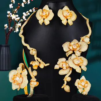 GODKI MARE Moda 4BUC Flori de Lux din Africa Set Bijuterii Pentru Femei Petrecerea de Nunta Cubic Zirconia Dubai Bijuterii Mireasa Indian 2020