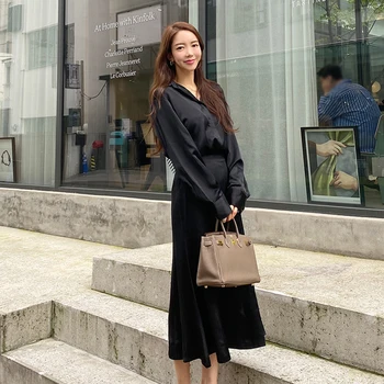 Noi Sosesc Toamna pentru Femei de Moda Costum Fusta cu Maneca Lunga Bluza Vrac Și Sexy Fusta Lunga Eleganta coreean OL Office Lady Costum