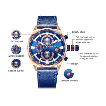 MINI FOCUS Brand de Top Ceas Sport Pentru Barbati de Lux Casual Barbati din Piele de Moda Cuarț Încheietura Ceas pentru Bărbați Cronograf rezistent la apa