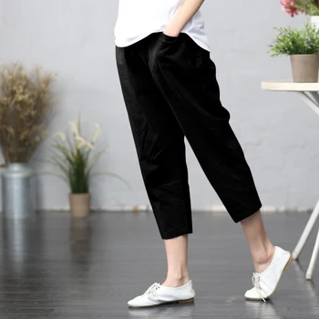 New Sosire de Vară 2020 Stil de Arte Femei Talie Elastic Liber Vițel-lungime Pantaloni Femme Casual Violet Harem Pantaloni Plus Dimensiune M65