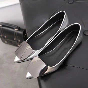 BEYARNE2019 plat de metal pantofi cu deget a subliniat catarama pentru femei, din piele mocasini, pantofi pentru femei, pantofi casual pentru femei, E1100