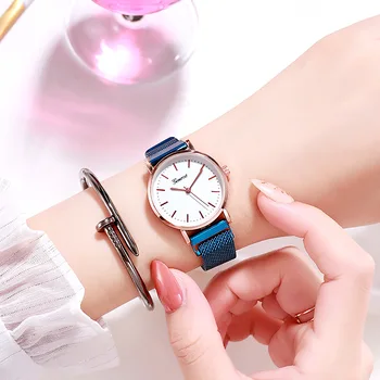 Reloj Mujer de Lux Femei a Crescut de Aur Ceasuri Magnetice Centura de Plasă Trupa Ceas Doamnelor Moda pentru Femei Rochie Ceas de mână Zegarek Damski