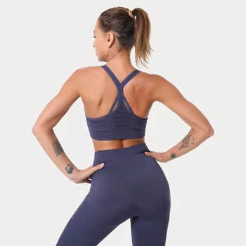 Femeile Vitale fără Sudură Yoga Set Îmbrăcăminte de Fitness Talie Mare Sală de sport Jambiere+Căptușit Push-Up Sutien de Sport care Rulează Sport trening