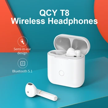 QCY T8earphones наушниеи беспроводные Semi-in-ureche bluetooth oortelefoon app căști de control cu taxa caz