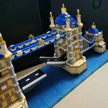 PZX Lume Arhitectura Tower Bridge din Londra Model 3D DIY Mini Diamond Blocuri Kit Asamblat Construirea de Jucării pentru Băieți