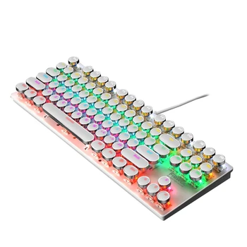 Cu fir de 87 de Taste Verde Axa Punk Mecanice Rotund Keycap RGB USB lumina de Fundal Tastatură E65C