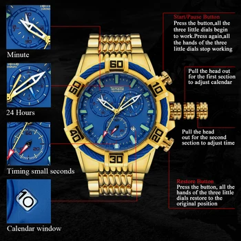 TEMEITE Cuarț Mens Ceasuri de Top de Brand de Lux 2020 Ceas de Aur pentru Bărbați Militare Ceas Curea din Otel Cronograf Ceas часы мужские