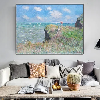 Impresia Claude Monet Stâncă de Mers pe jos de la Pourville Cuadros Pictura in Ulei pe Panza Printuri Poster pe Perete Fotografia pentru Camera de zi